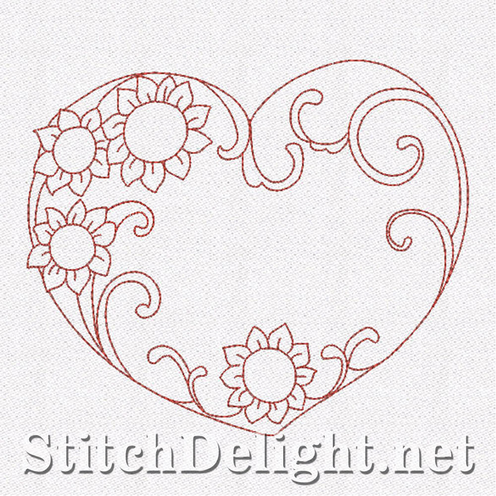 SD0665 Floral Redwork Hearts