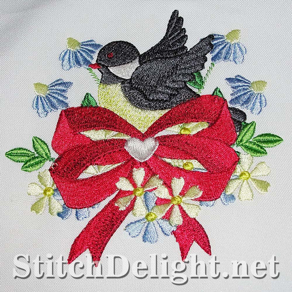 Adorable birdy single design with stunning florals done in the 5x7 hoop.