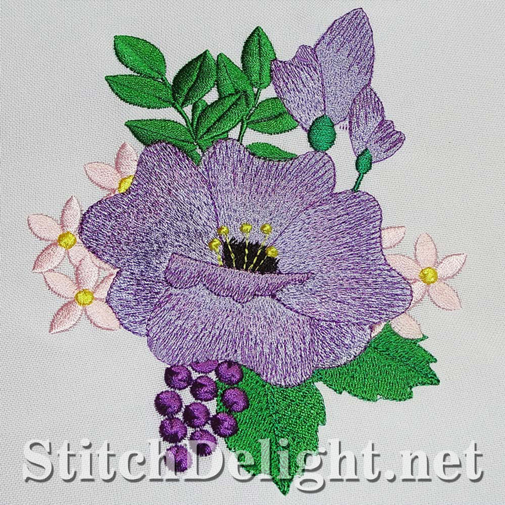 Single Design morning glory with soft shading and elegant butterflies done in the 6x8 hoop