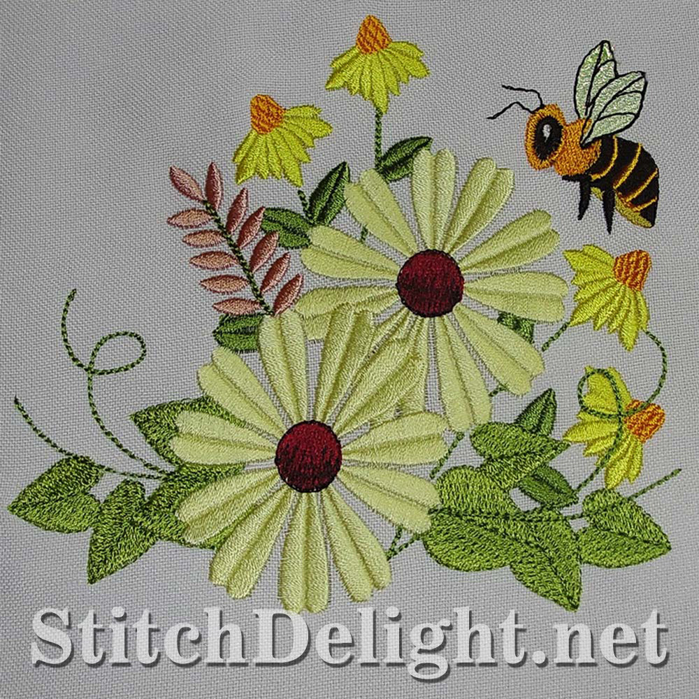 Busy bee single design with stunning florals done in the 4x4 hoop
