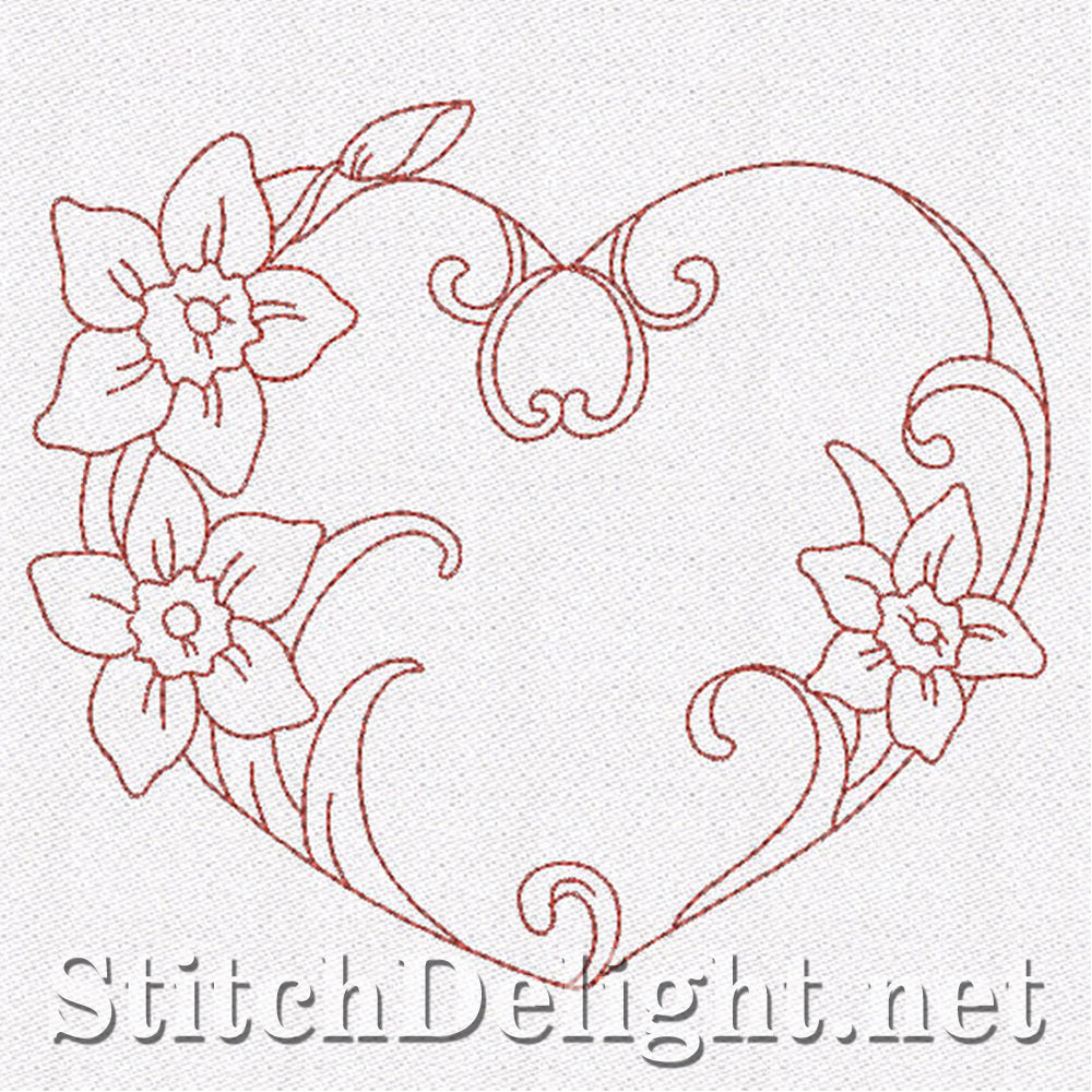 SD0665 Floral Redwork Hearts